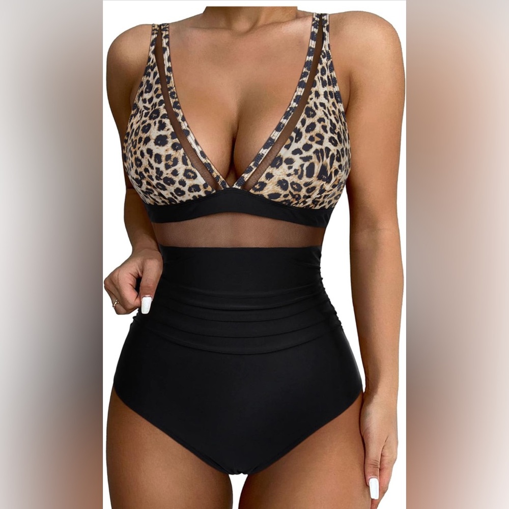 Women Sexy Mesh Tummy Control Swimsuit Push Up High Waisted Bathing Suit